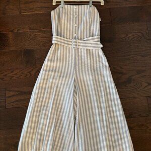 Club Monaco Blue & White Striped Strapless Cropped Jumpsuit